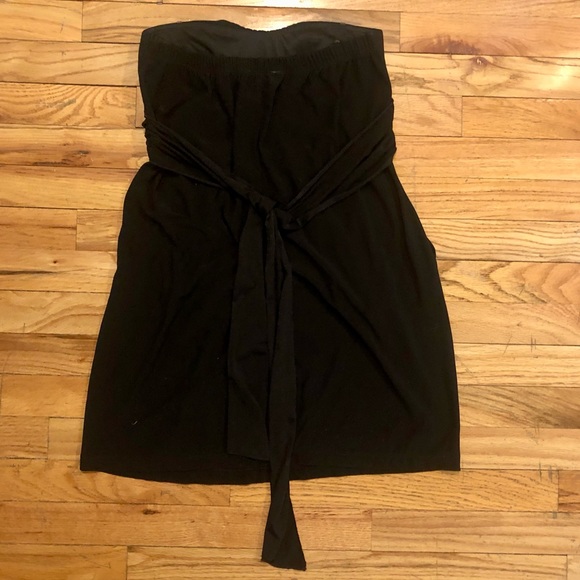 Black strapless sweetheart dress with pockets and tie around waist, Large - Picture 3 of 6